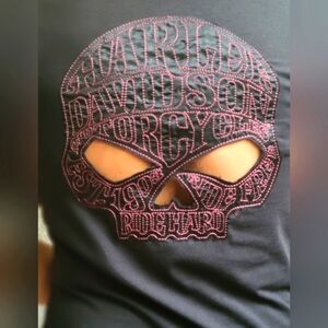 Size M Women's Harley-Davidson Black V-Neck Satin-Back Willie G Jersey Tee